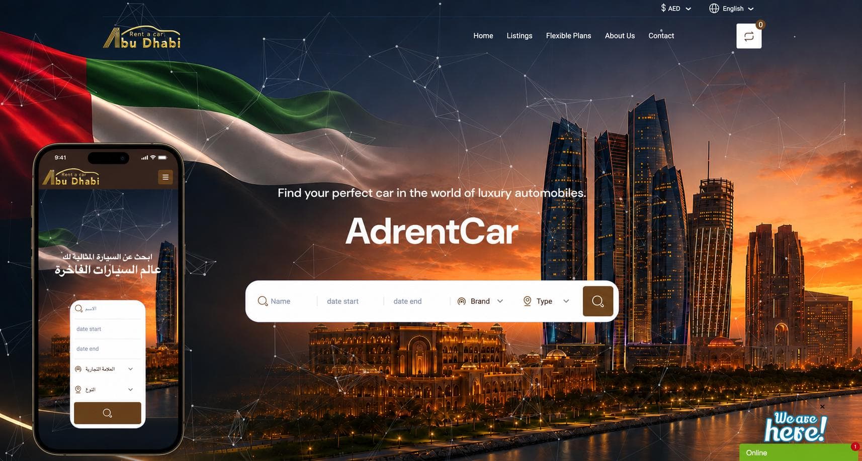 Головна сторінка сайту оренди автомобілів AdrentCar в Абу-Дабі