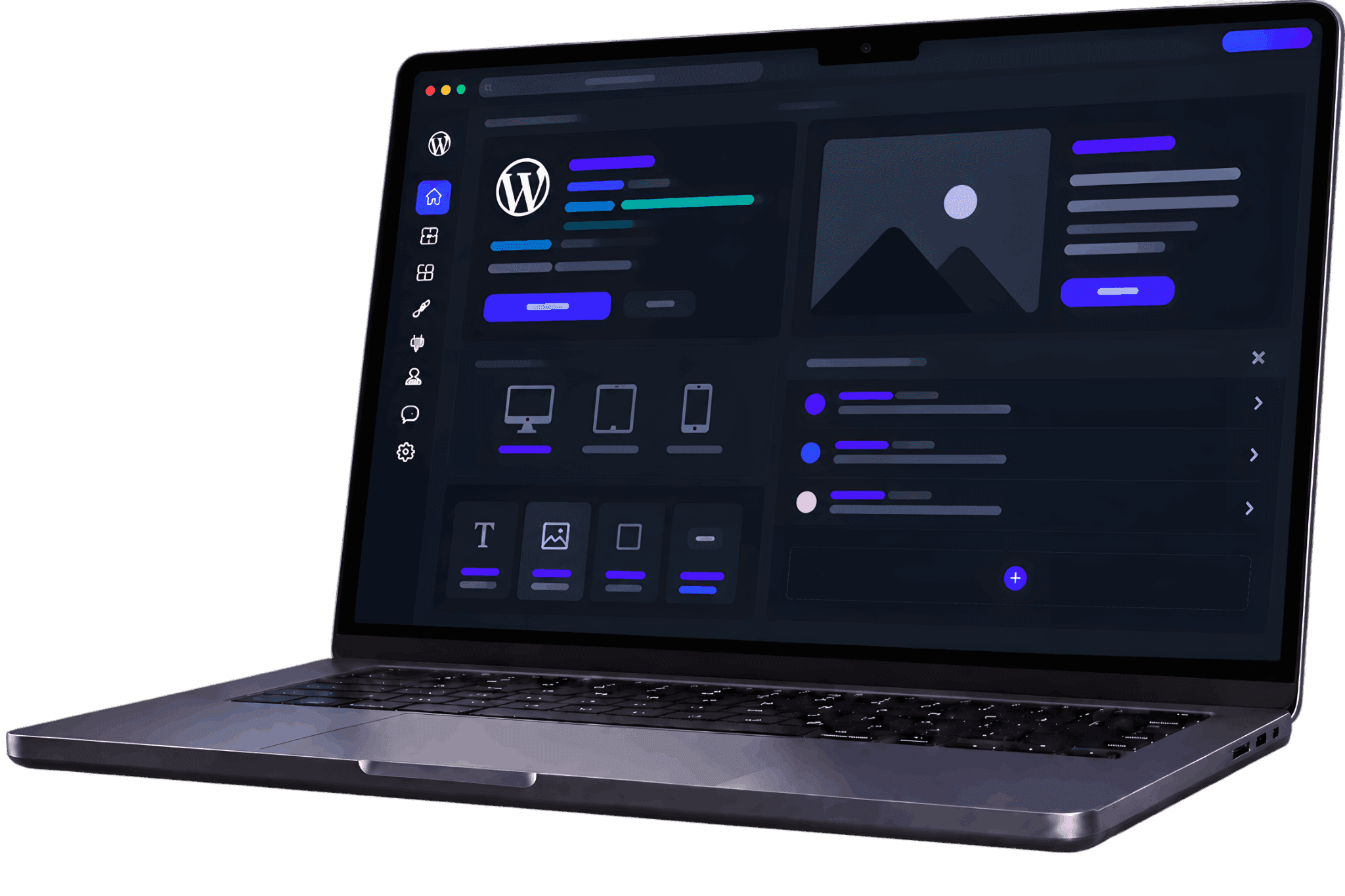 Ноутбук з адмін-панеллю WordPress та конструктором сторінок